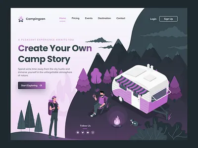 Campingzen : Camping Landing Page adventure ui camping landing page camping ui clean design illustration landing page landing page ui travel landing page ui uiux ux