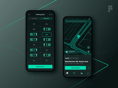 Parking App animation app application branding car dark design futuristic illustration logo map minimal modern neon parking typography ui ux web website