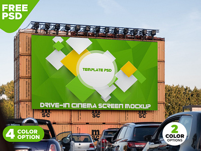 Drive-In Cinema Screen Mockup PSD cinema concert conference corporate digital event free psd hallscreen interior party presentation projection projector psd template psd template scene template psd template psd theater