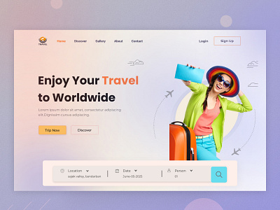 Travel Landing Page 3d air landing animation branding design graphic design hotel landing logo logo design modern home motion graphics ticket website tour touring website travel travel website ui ui design vector web design