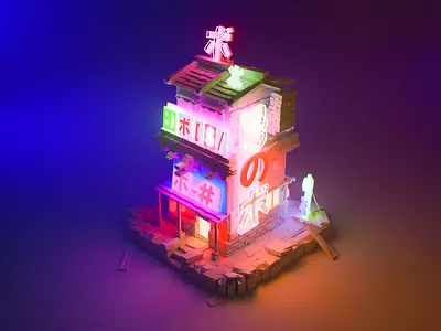 Neon alt 3d blender chinese house isometric japanese neon sign signs
