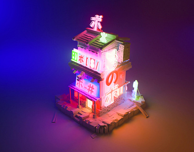 Neon alt 3d blender chinese house isometric japanese neon sign signs