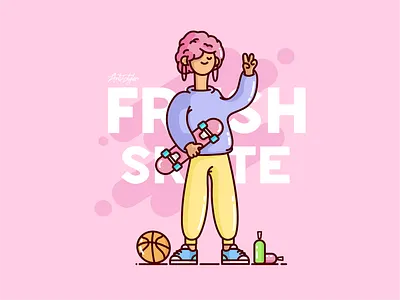 Skate & Roll character clean colorful cute design flat fun girl illustration life skate skateboard skater style vector