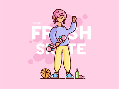Skate & Roll character clean colorful cute design flat fun girl illustration life skate skateboard skater style vector
