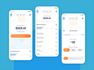 Your Change | Dashboard 3d app bottom drawer charity donation giving gradient ios modern nonprofit slider swipe top navigation