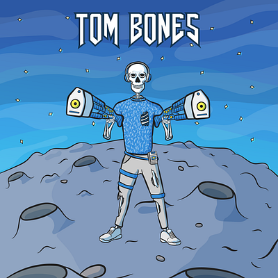 TOM BONES bones cartoon cartoon character cartoon illustration cartooning character character art character design design dj illustration krk speakers moon procreate scifi skeleton space