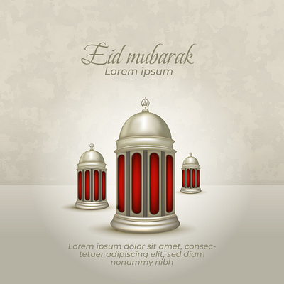 lantern 3d background classic creative eid mubarak fitr illustration lantern ramadan red vector