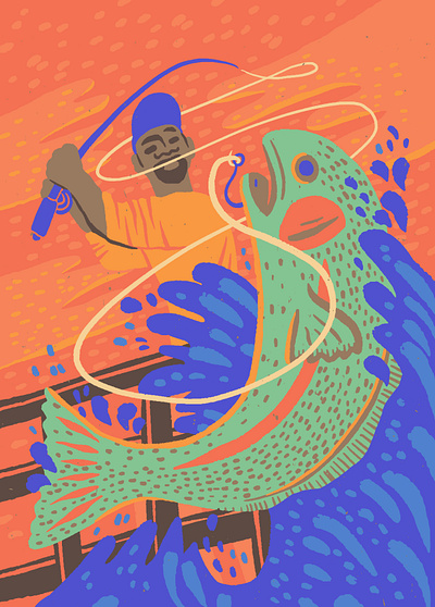 Gone fishing african american black cover editorial fishing gulf illustration man outdoors outside southern water waves