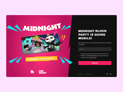 MIDNIGHT - ONLINE GAMING WEBSITE block party clean layout dj fun interface game ui gaming platform gaming platform design kids game modern ui mythical online gaming pink layout sleek design trending website ui ux user experience user interface web ui webpage website design