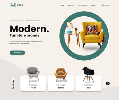 Modern Furniture Landing Page Design branding chair website design furniture furniture website graphic design landing page mockup mockup screen prototyping ui uiux ux web pages web screen website website design website mockup website pages xd