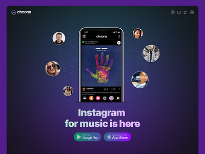 Choona Landing Page app blur clean dark design gradient landing page music page social ui ux web website