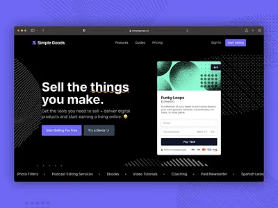 Simple Goods ✌️ branding dark ecommerce graphic landing page