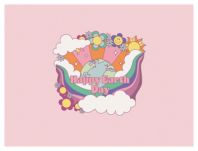 Happy Earth Day 2022 60s 70s adobe illustrator clouds earth flower power flowers grain graphic design groovy illustration illustrator orange pastels pink planet planet earth rainbow retro vector