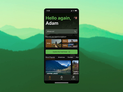 Trail Finder App adventure app concept design hiking nature product design prototype ui ux