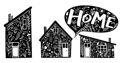 Cozy house design doodle home scribble village