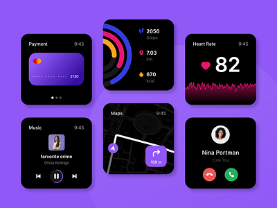 Smart Watch Widget Design UI android apple watch design ios smart watch ui ui design user experience user interface ux ux design widget widget design