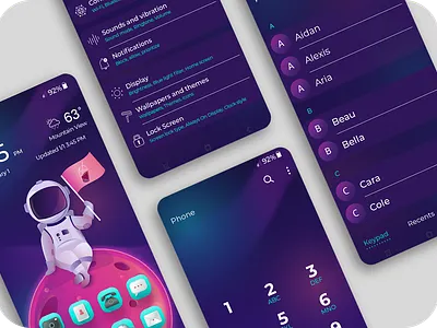 Samsung Galaxy UI Theme app icons astronaut illustration design graphic design icon design iconography illustration mobile design space wallpaper ui vector vector art