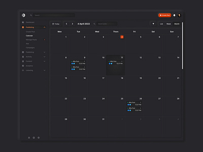 Dark Neumorphic Calendar Design calendar calendar design clean dark mode dark ui nerd neumorphic neumorphic ui kit neumorphism posts calendar social media ui