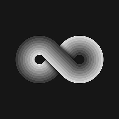 Infinity symbol branding design emblem endless endless shape graphic design grey tone identity logo illustration infinite symbol infinity logo infinity symbol logo logo design loop logo monochrome colors print shadow track vector