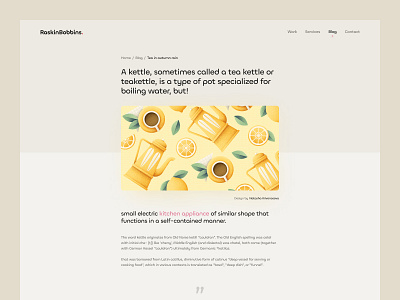 Minimal blog webpage blog button cream footer header illustration kettle minimal post responsive slider tea ui ux uxd webpage website
