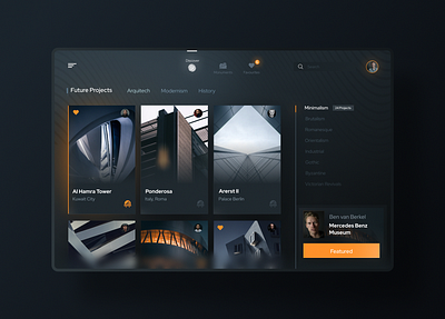 Architectural Projects Dashboard Concept architec building dark mode dasboard futurism futuristic ui