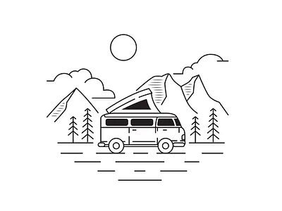 Outdoor Van design flat design illustration ilustration landscape lineart monoline mountain van vector view
