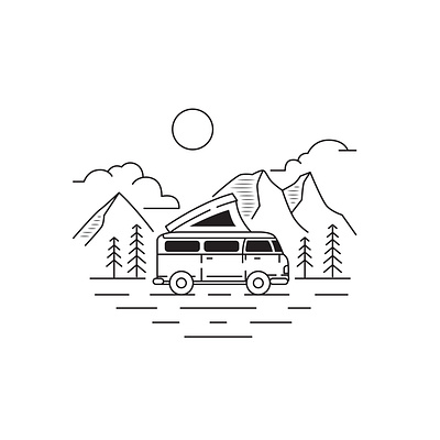 Outdoor Van design flat design illustration ilustration landscape lineart monoline mountain van vector view