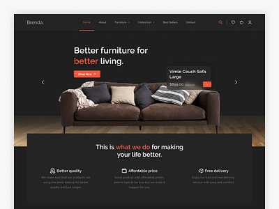 Brenda - Furniture Website Concept dark ui furniture furniture website header inspiration landing page modern ui inspiration website website design