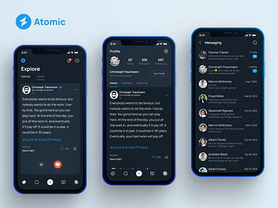 Blockhain Social Sharing App 3d android blockhain borgfy darktheme figma ios mobile app social network tweet uiux