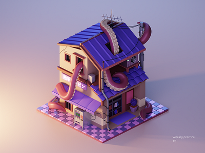 The Tentacle Cabin 3d 3d art art blender blender3d cabin cycles design illustration platic.pen tentacle