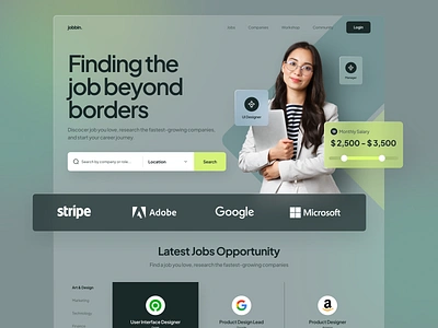 Job Portal Landing Page cool design elegant glass glassmorphism gradient icons job landing page minimal modern portal transparent website