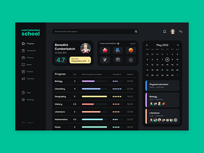 Dashboard for the student /dark theme design graphic design makeevaflchallenge ui ux