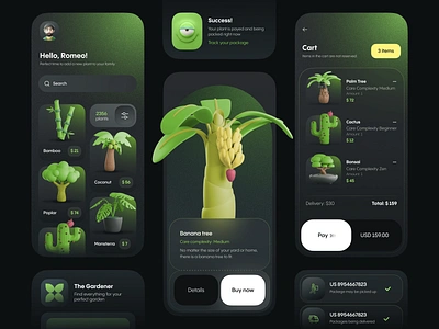 The Gardener // Mobile App app design application blacklead blacklead studio color concept ecommerce gradient green home mobile mobile app nature plants popular product trees ui