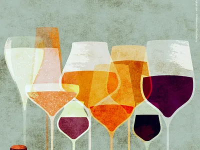 Various wine glasses with texture illustration minimal texture vintage wine wine glasses