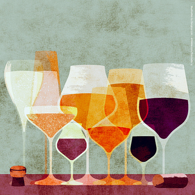 Various wine glasses with texture illustration minimal texture vintage wine wine glasses