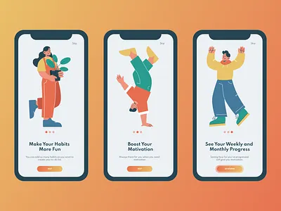 Habit Tracker App app app design figma habit tracker habits illustration mobile application mobile application design motivation onboarding onboarding page design to do list ui ui design user experience design ux ux design uxui xd