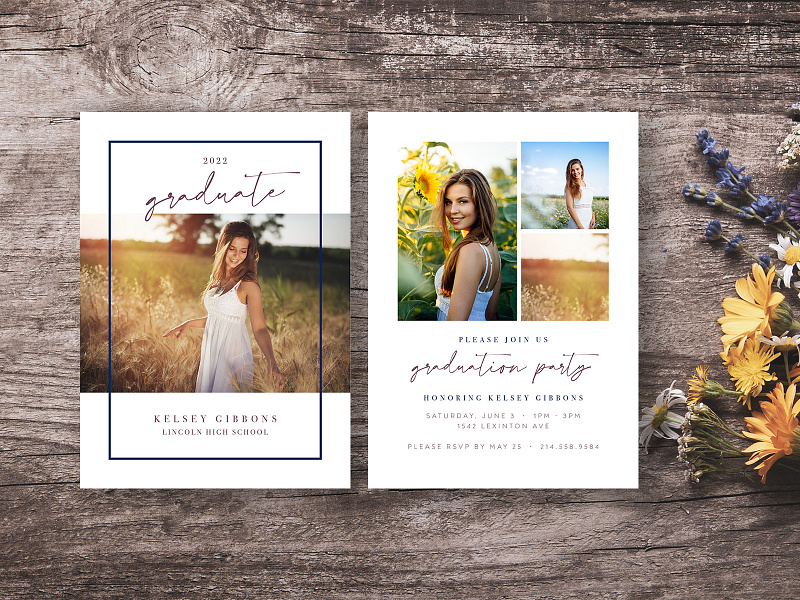 Graduation Announcement announcement design flyer girl grad graduate graduation highschool invite mail mockup paper photo print typography woman