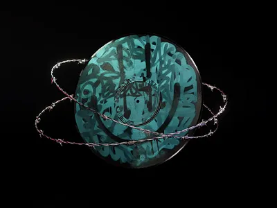 Smiley Through the Wire 3d barb blender blenderart blue chrome collection digialart emodj graffiti handlettering hip hop illustration