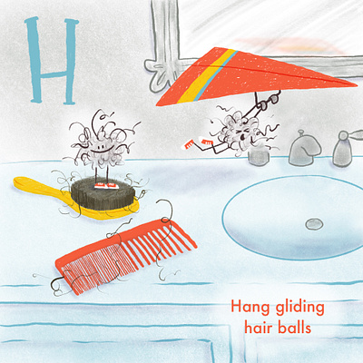 Hang-gliding hairballs design digital illustration illustration procreate