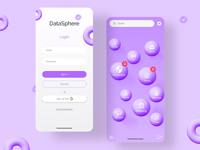 DataSphere App Concept 3d animation cinema4d data dataapp design mobile app ui ux vector