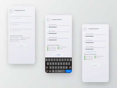 Change Password App Screens android app design change password create account forgot password ios login material design material ui mobile app new password new user onboarding reset password sign up ui kit update password