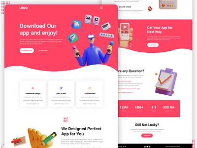 App Design Landing Page (Xd File Included) 3d 3d animation animation branding cinema4d design free file graphic design illustration logo motion graphics ui ux vector webdesign