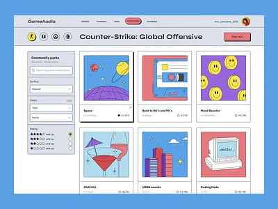 Game sounds marketplace application audio bright illustration music neobrutalism retro ui ux