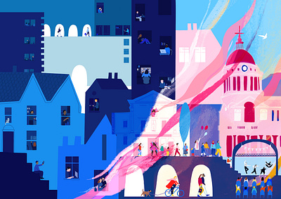 The Reopening of the Cultural Sector animation branding characterdesign cityillustration colour design digital digitalart digitalpainting editorial illustration freelance house illustration illustration illustrator landscape illustration narrative