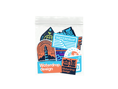 Stickers badge branding earth graphic h20 lighthouse logo ocean waterdrop wave