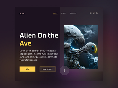 Web Landing Page Hero Section - UI/UX alien blockchain dashboard graphic design hebsiteherosection nft ui uidesign uiux web webdesign webhero weblandingpagedesign