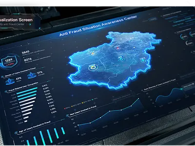 Security Anti-fraud Big Screen 3d chart dashboard data maps monitoring safe