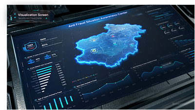 Security Anti-fraud Big Screen 3d chart dashboard data maps monitoring safe