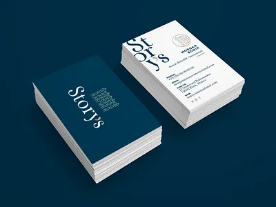 Story's business cards design art direction branding business card corporate identity graphic design graphiste freelance logo mockup paris print design real estate royal blue stationary