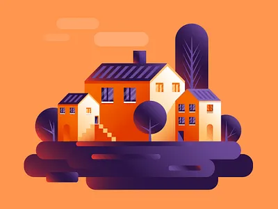 Floating Village buildings design european village flat style flat village floating graphic design illustration illustrator island town trendy vector